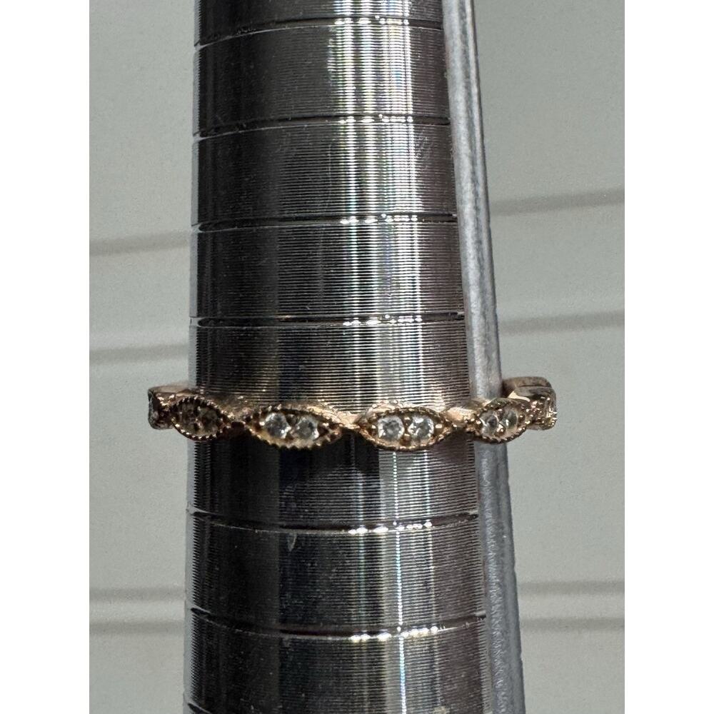 Sterling Silver Rose Gold Twist Helix Clear Stone Fashion Ring